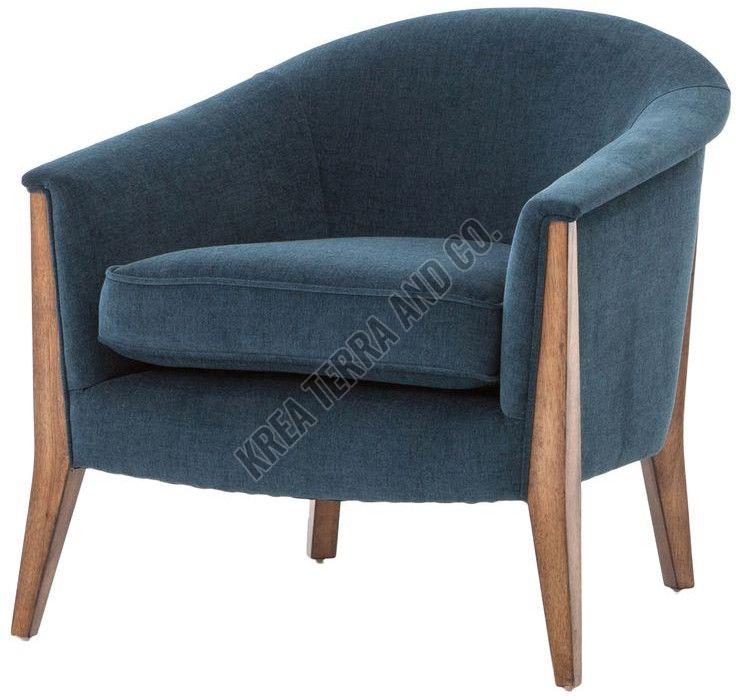 Dark Blue Curved Back Wooden Accent Armchair
