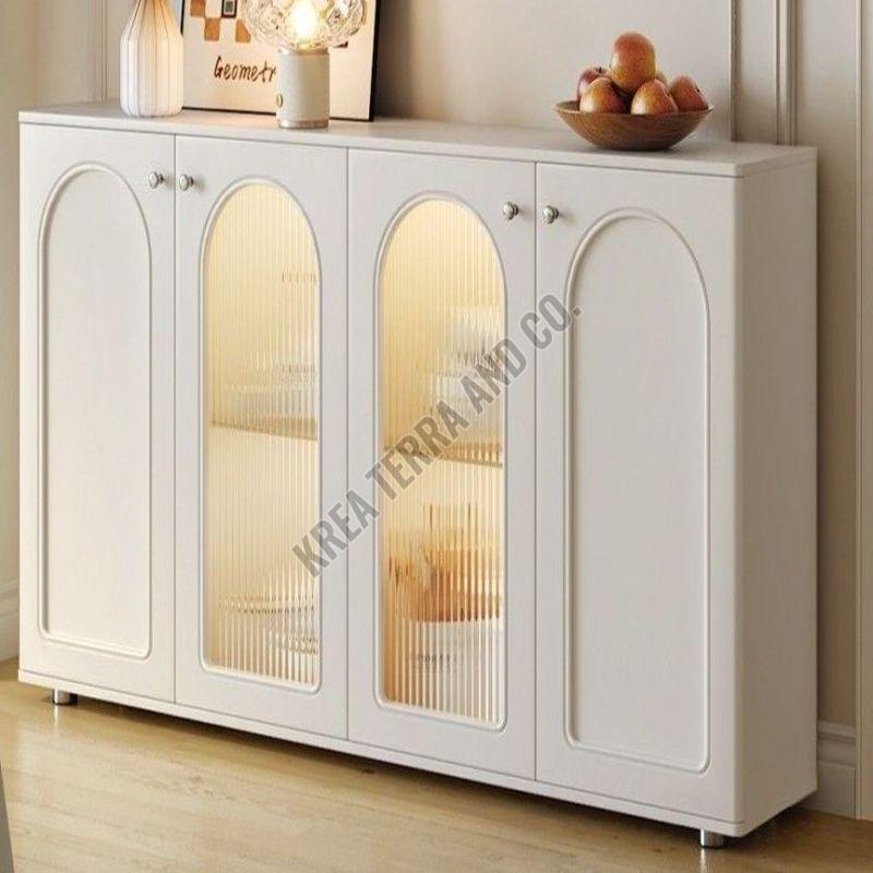 Modern White Wooden Crockery Cabinet with Glass Doors