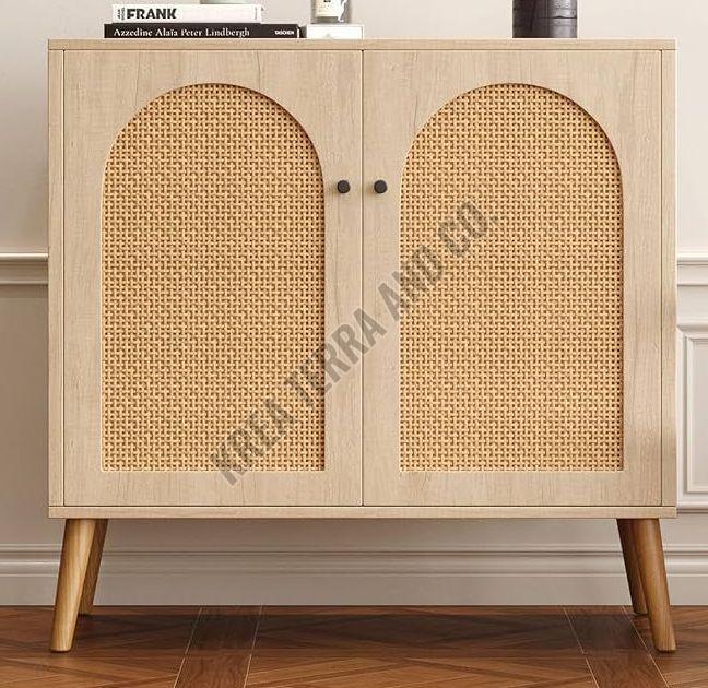 Wooden Cane Woven Console Cabinet