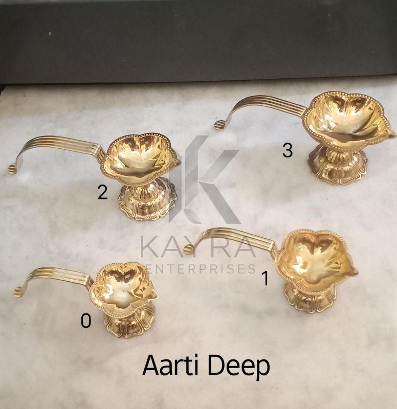Brass Handcrafted Aarti Diya Oil Lamps Set OF 4 Pcs