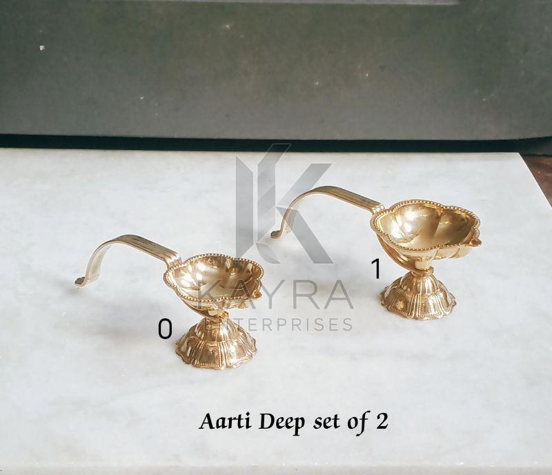Brass Handheld Aarti Diya Set OF 2 Pcs