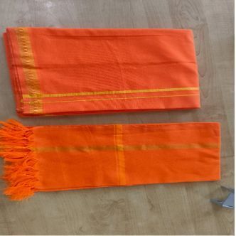 Fancy Orange Cotton Dhoti  With Towel