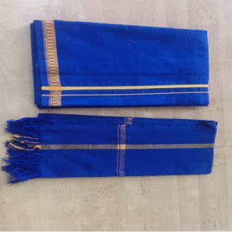 Royal Blue Cotton Dhoti With Towel