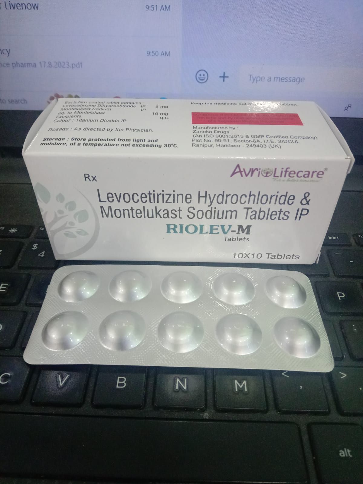 Riolev M Levocetirizine Hydrochloride Montelukast Sodium Tablet
