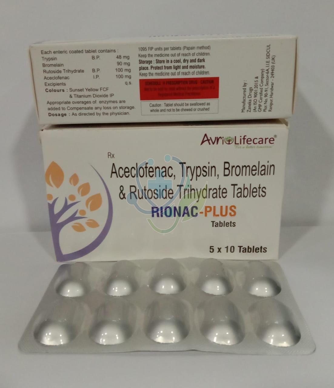 Rionac Plus Aceclofenac Trypsin Bromelain Rutoside Trihydrate Tablet