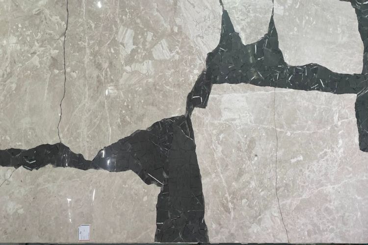 Rectangle Black and White Chips Marble Table Top without Light