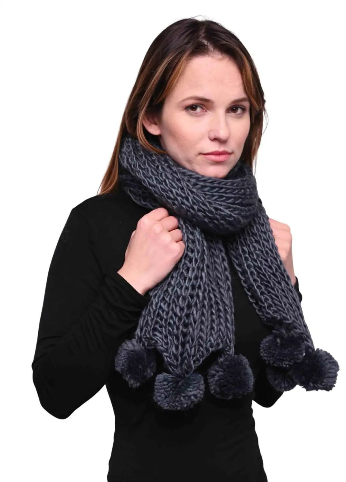 Ladies Black POM-POM Winter Scarf