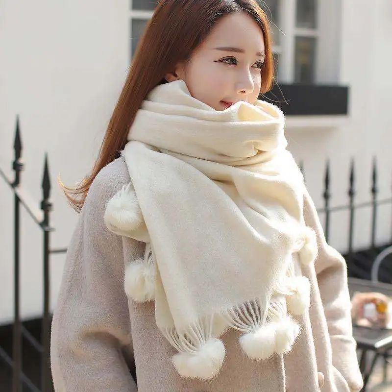 Ladies Plain POM-POM Winter Scarf