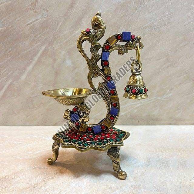 Peacock Trinity Brass Diya with Bell