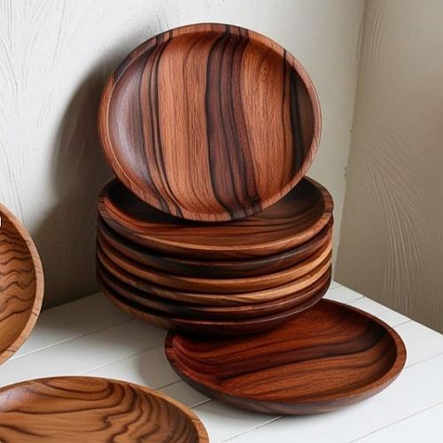 Brown Round Wooden Plate