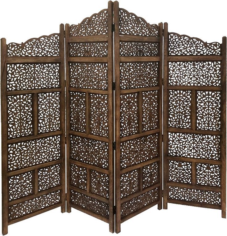Hand Carved Foldable 4 Panel Wooden Partition