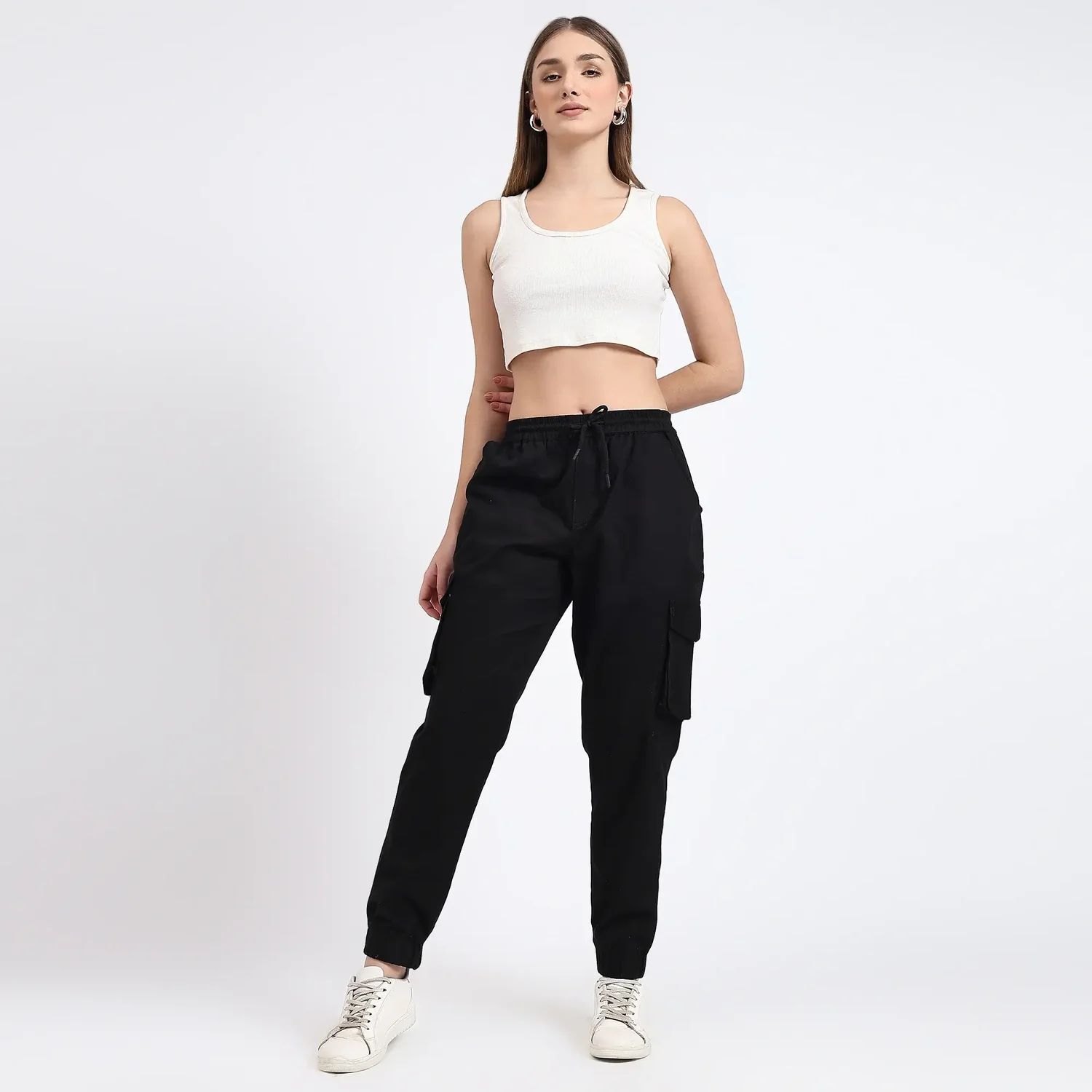 Black Women Cotton Cargo Jogger