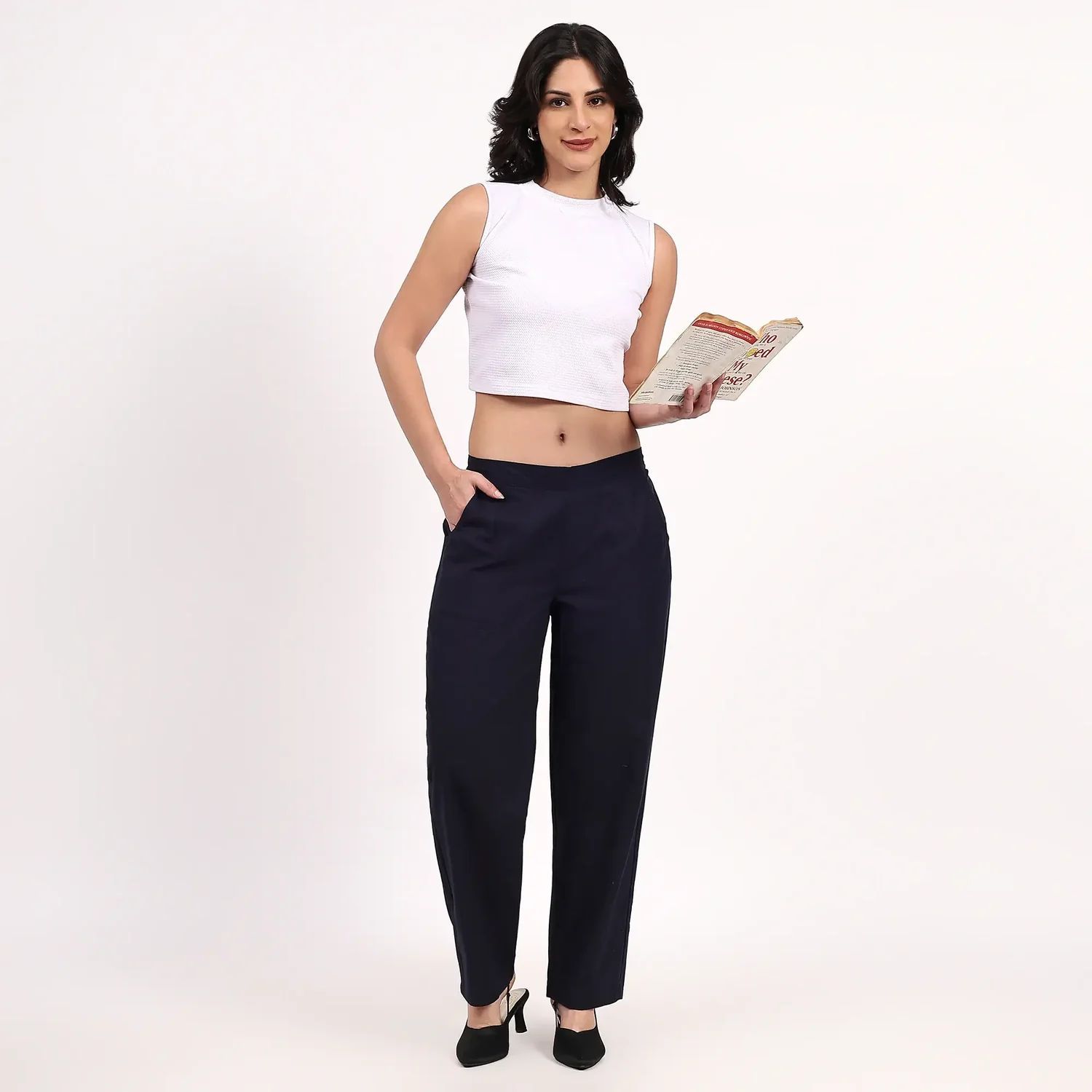 Navy Blue Wide Leg Cotton Pant