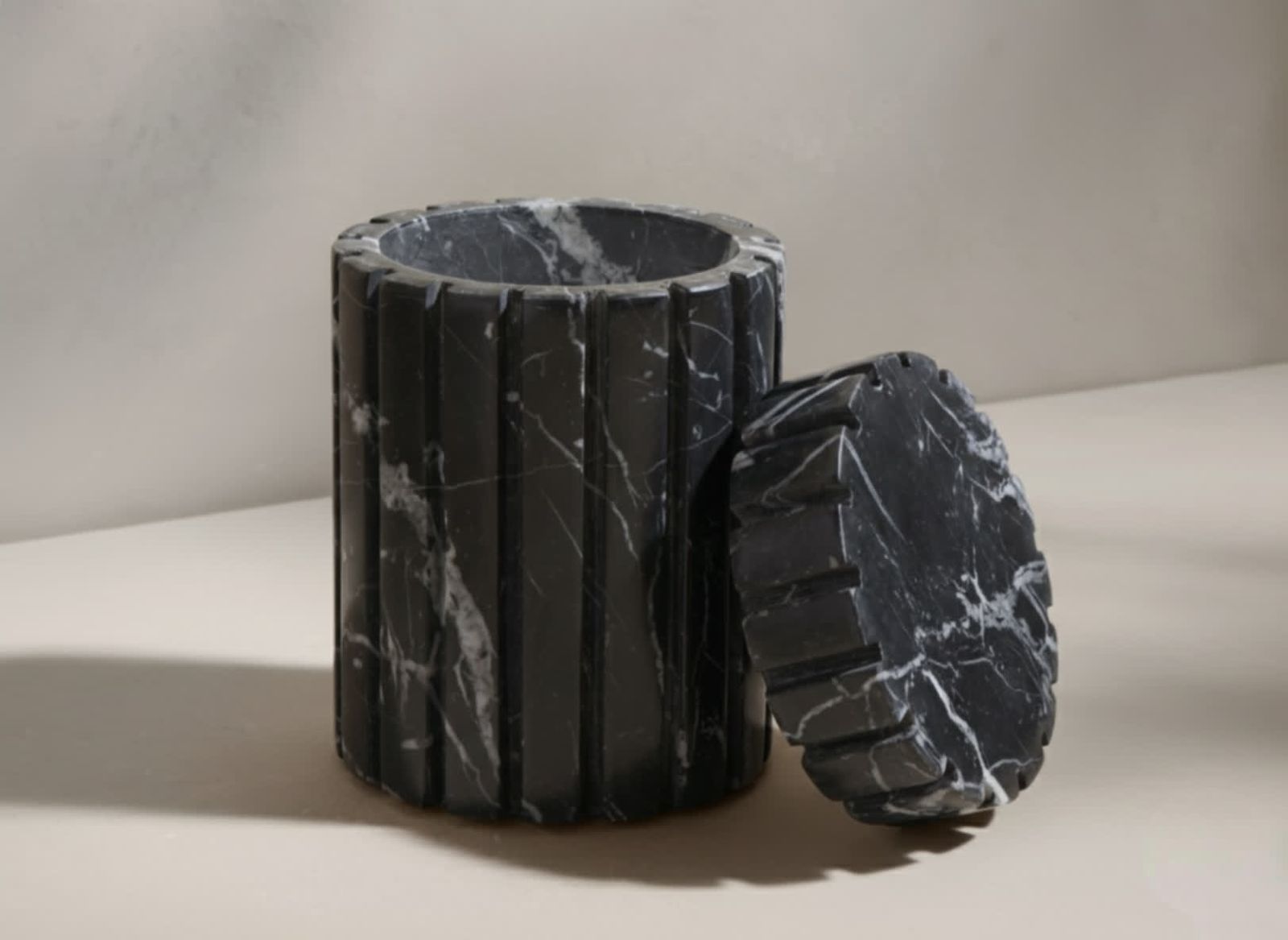 Black Marble Ribbed Tube Box Set OF 2