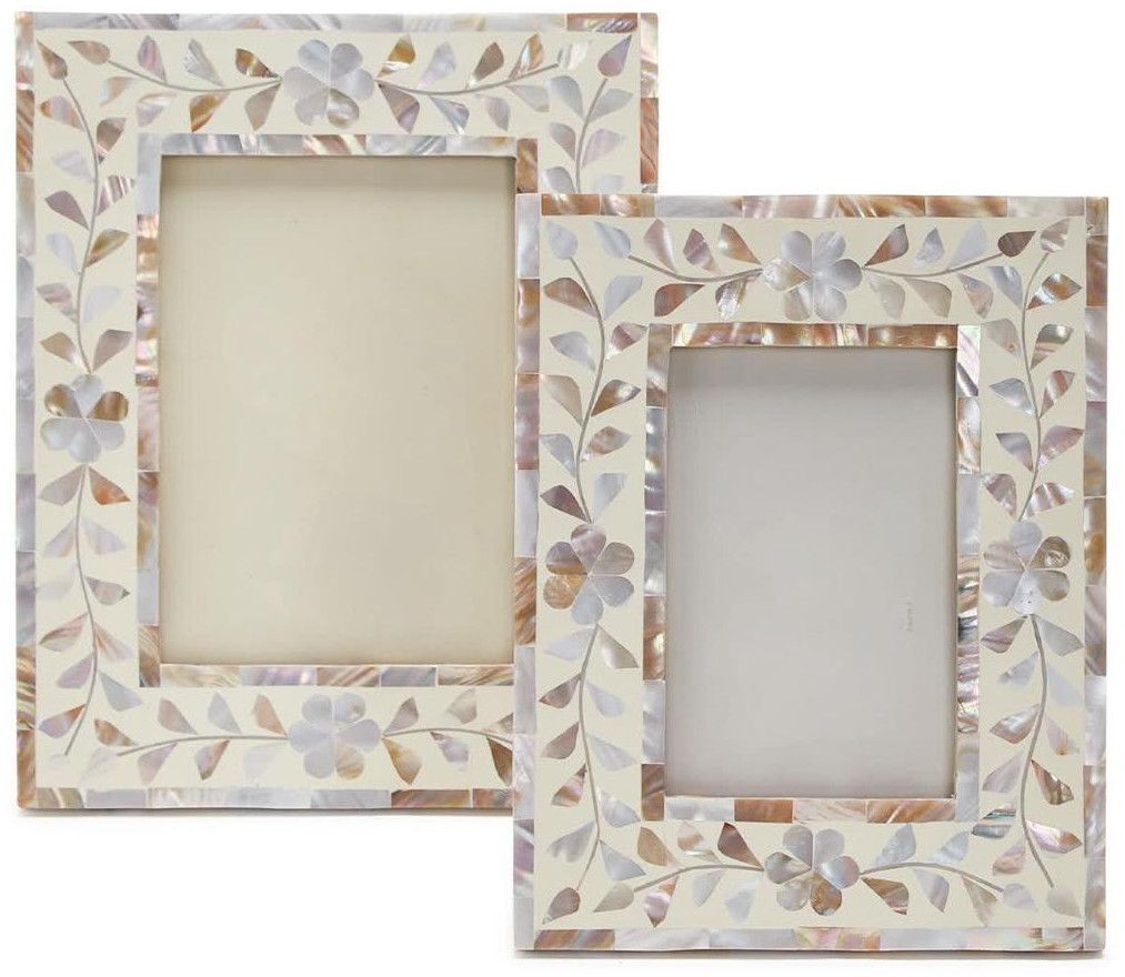 Floral Mother OF Pearl & Resin Inlay Photo Frame Set OF 2 Pcs