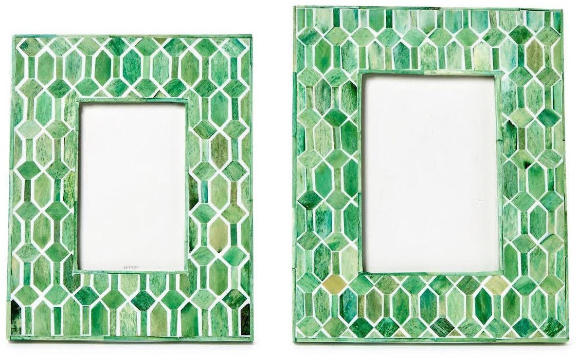 Green Hexagon Resin & Bone Inlay Photo Frame Set OF 2 Pcs