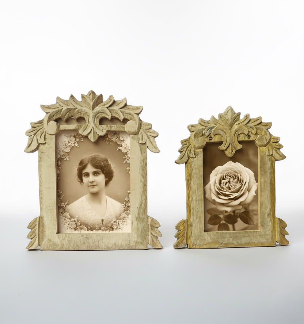 Ornate Leaf Carved Wood Photo Frame