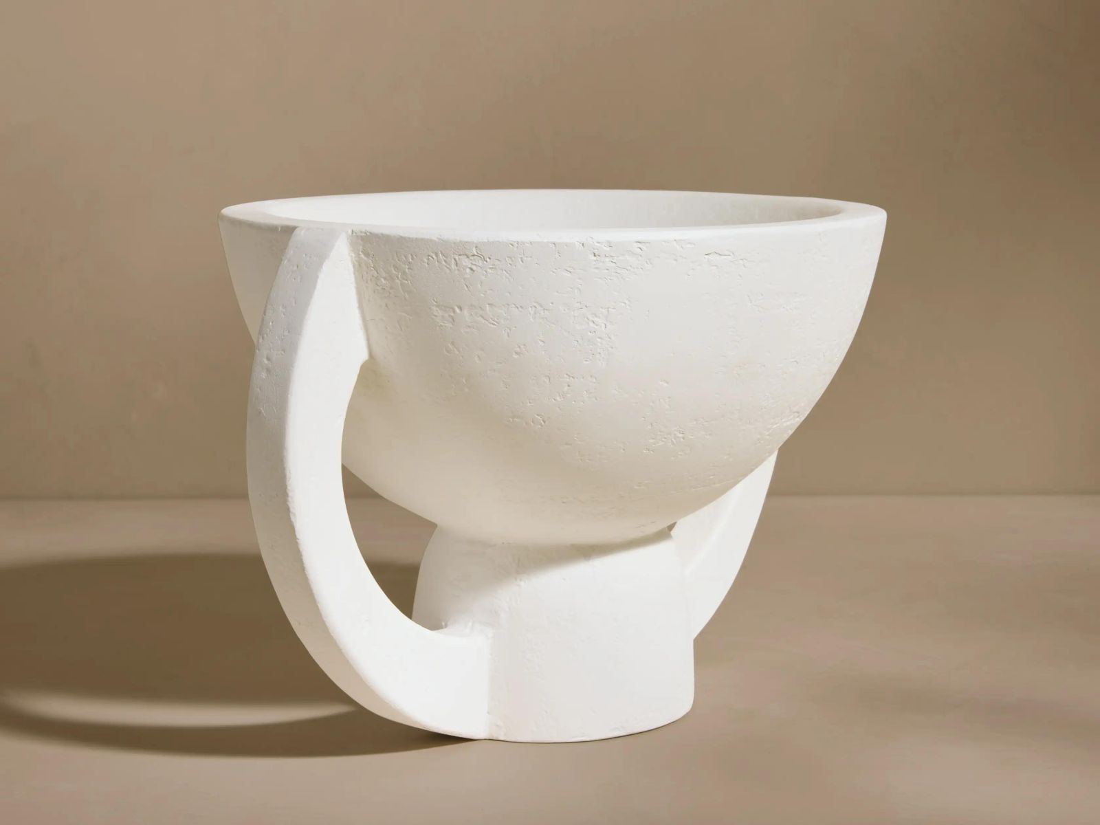 White Textured Pedestal Bowl with Sculptural Handles