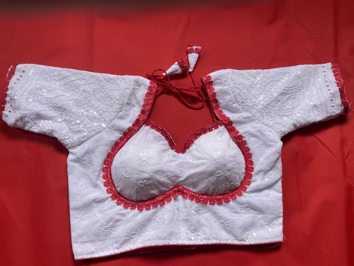 White Sequin Embroidered Blouse