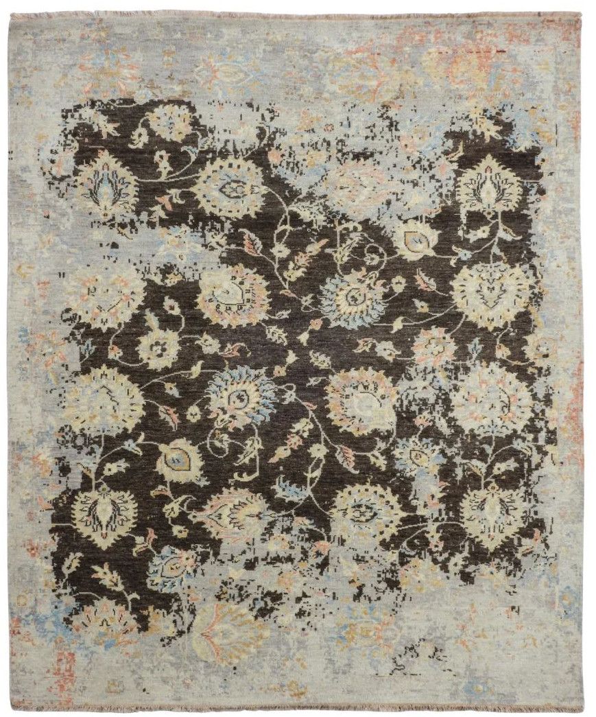 Saaj Traditional Abstract Hand Knotted Black & Beige Carpet