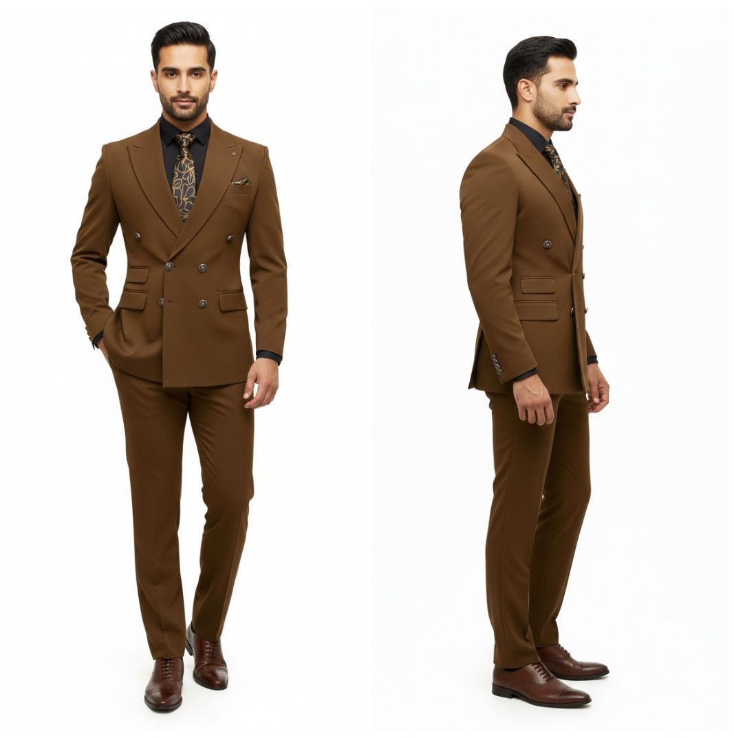 Mens Brown Cotton Two Piece Suit
