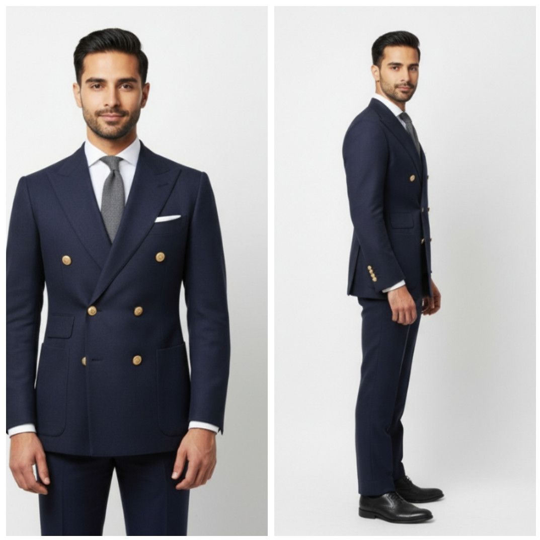 Mens Cotton Navy Blue Two Piece Suit