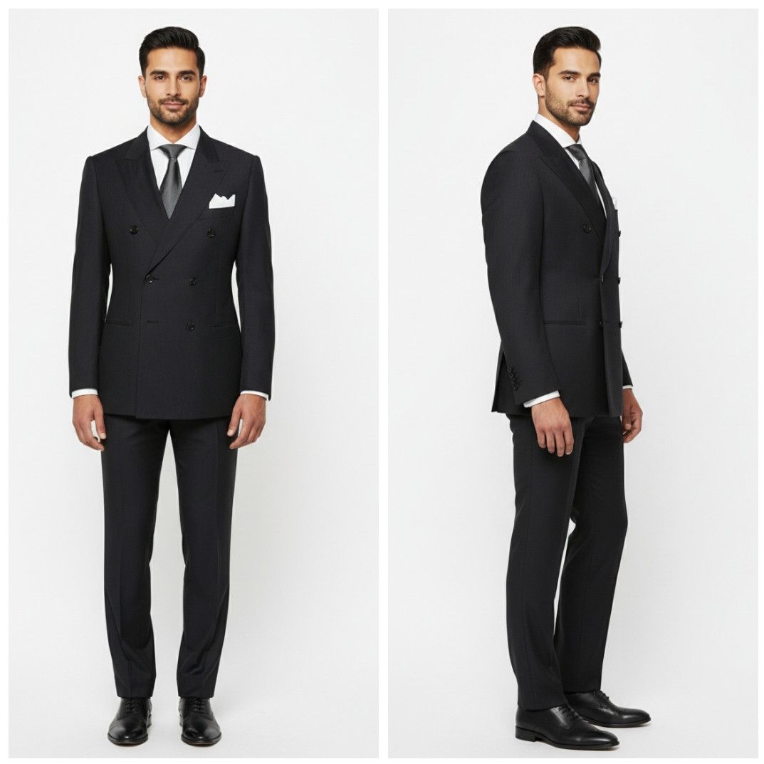 Mens Plain Black Cotton Two Piece Suit