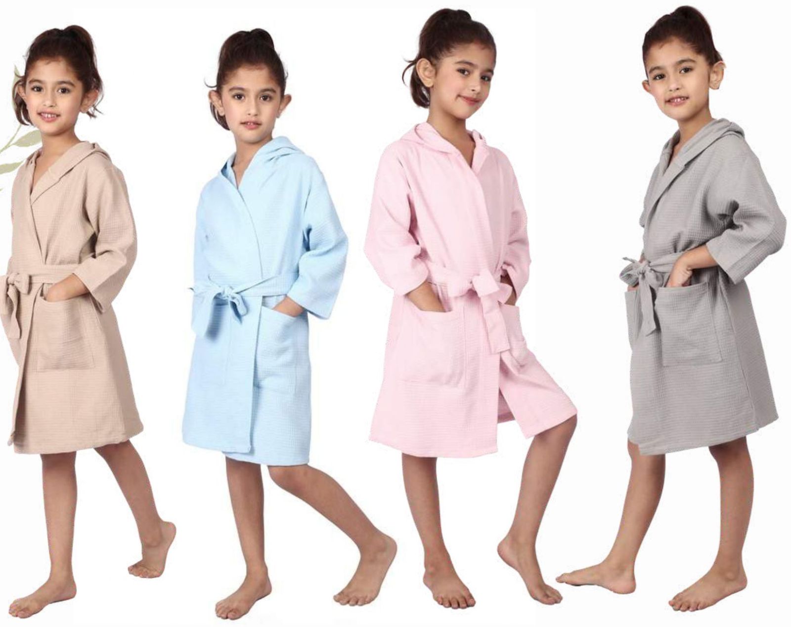 4 to 6 Year Girls Waffle Hooded Bathrobe