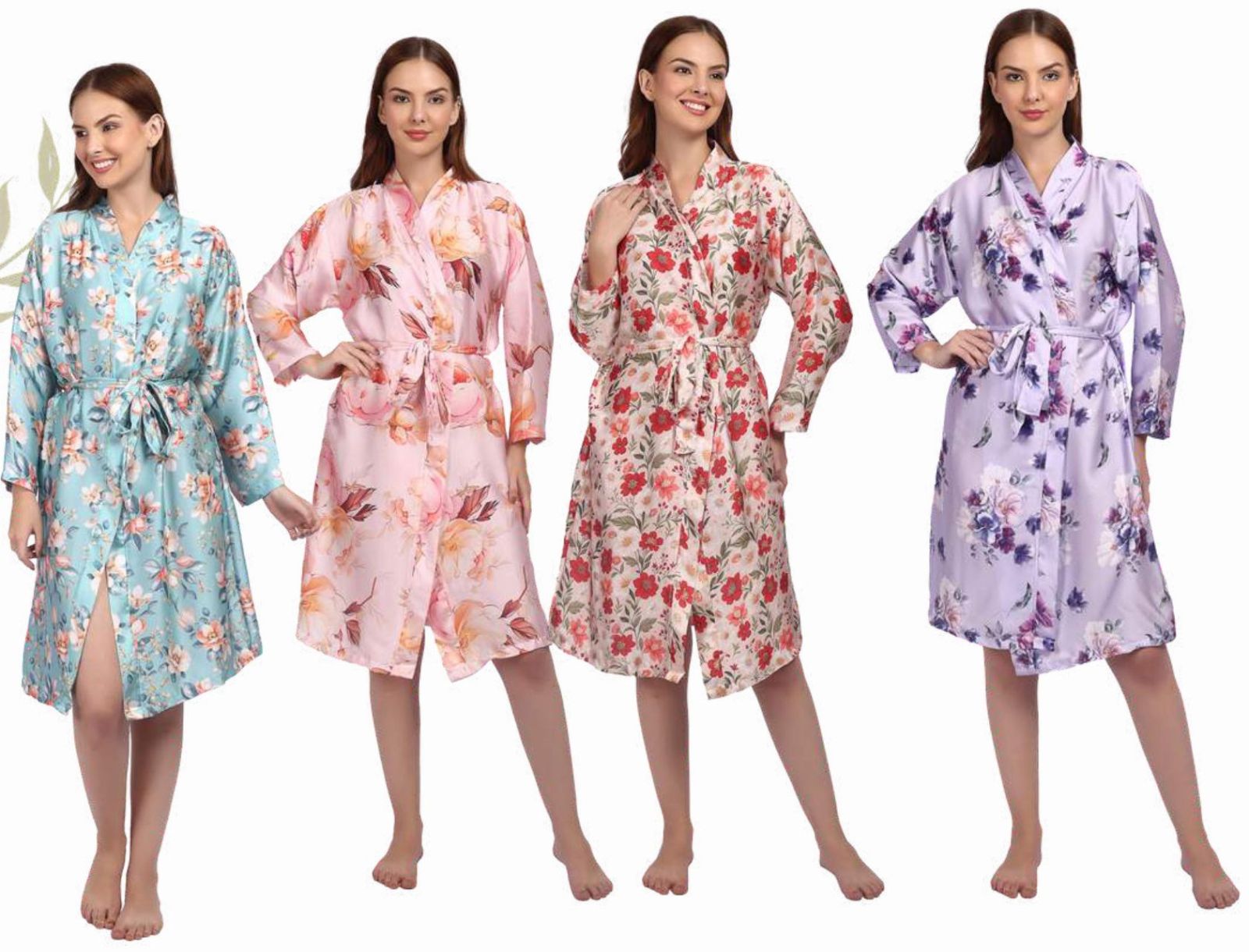 Ladies Printed Satin Bathrobe