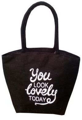 Black Quote Printed Jute Tote
