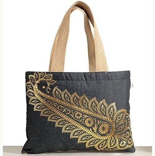 Golden Print Jute Tote Bag