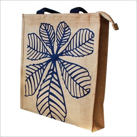Leaf Printed Jute Carry Bag