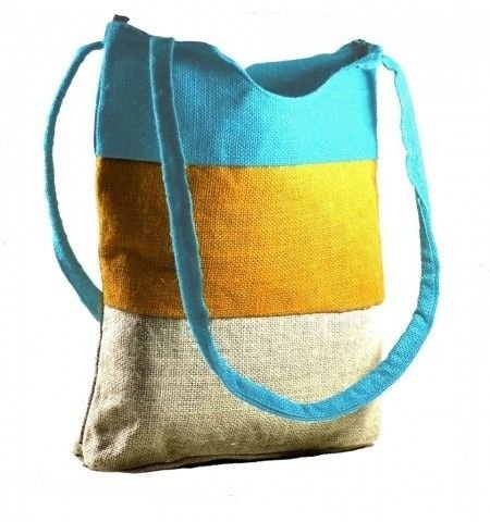 Multicolor Jute Shoulder Tote Bag