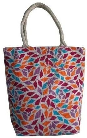 Multicolor Leaf Print Jute Shopping Bag