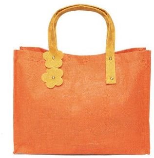 Orange Floral Jute Hand Tote Bag