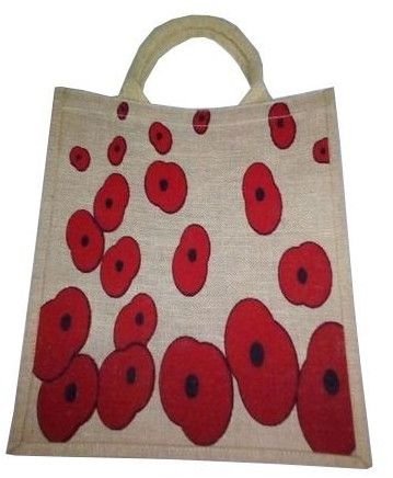 Red Blossom Print Jute Shopping Bag