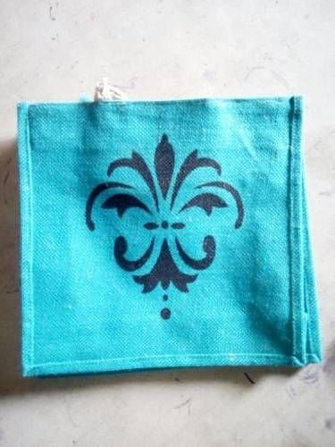 Teal Designer Jute Gift Pouch