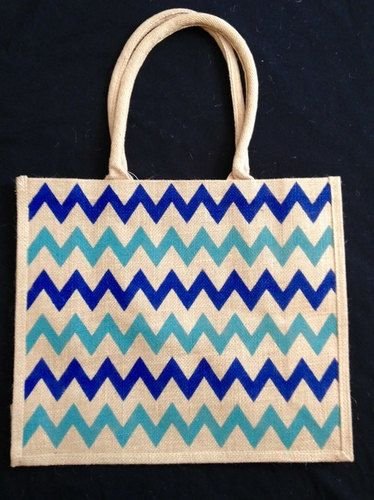 tri-color Zigzag Jute Tote Bag