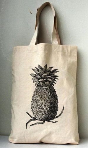 Vintage Pineapple Print Canvas Tote Bag