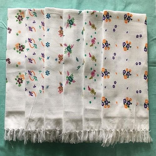 30x60 Inch White Printed Cotton Bath Towel