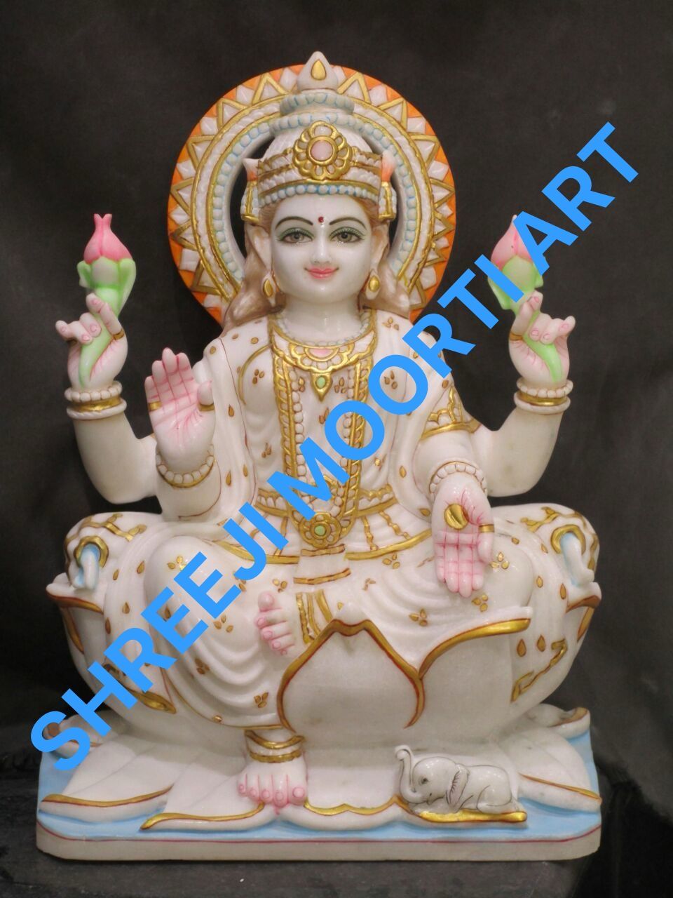 White and Golden Marble Maa Saraswati Statue