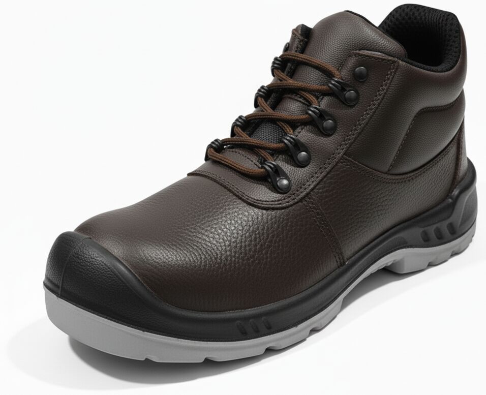 Brown High Ankle Leather Safety SHOES-B675DD