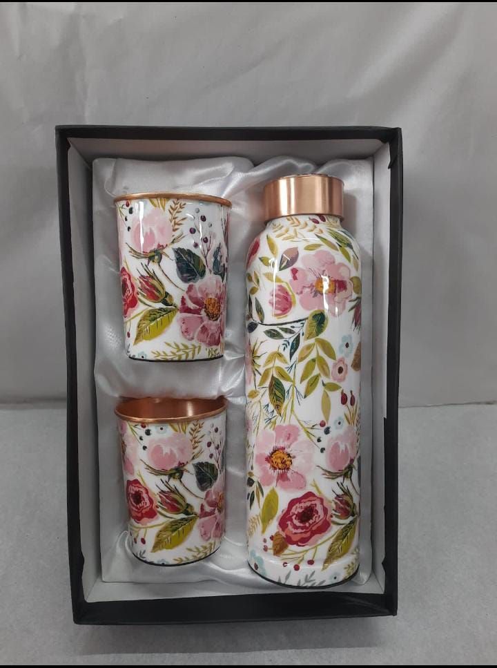 Printed Copper Water Bottle Gift Set