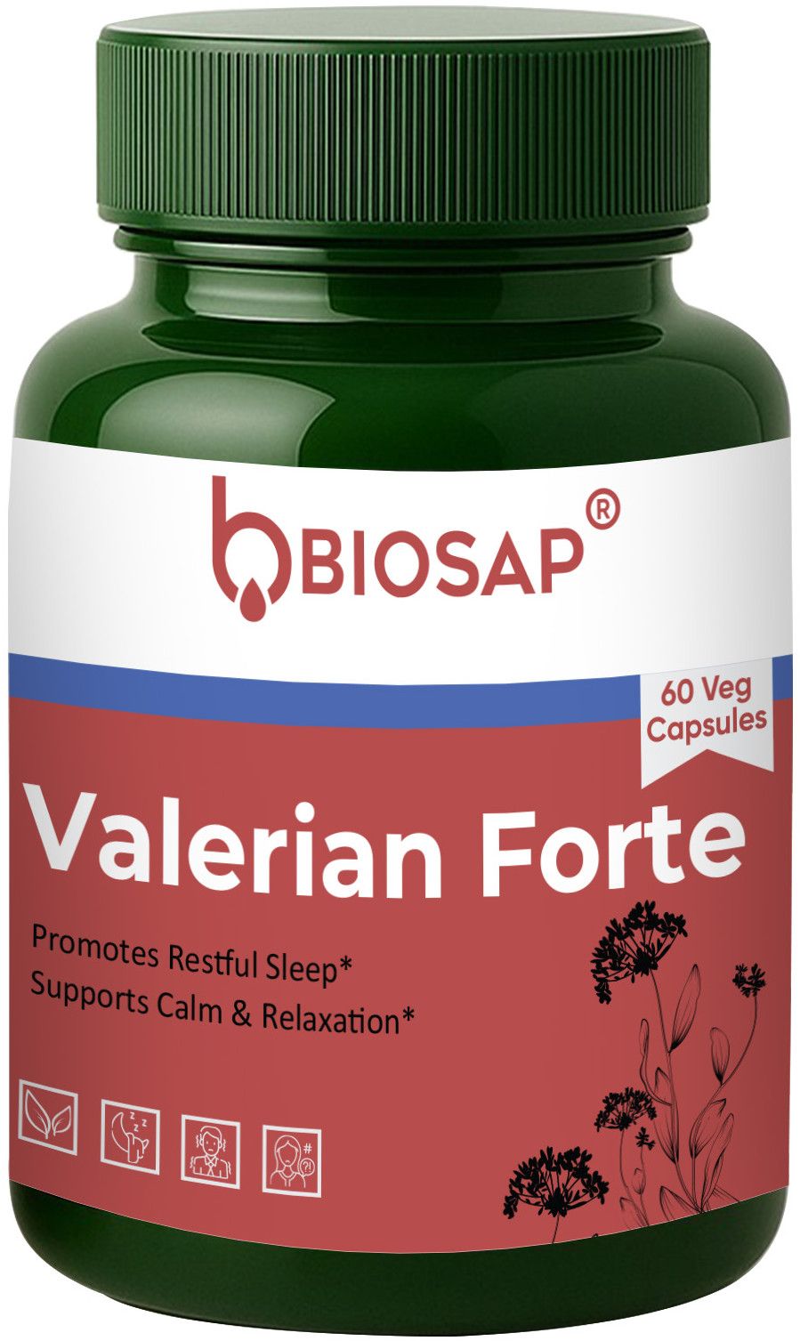 Biosap Valerian Forte Natural Sleep Aid Anxiety Relief Herbal Capsules