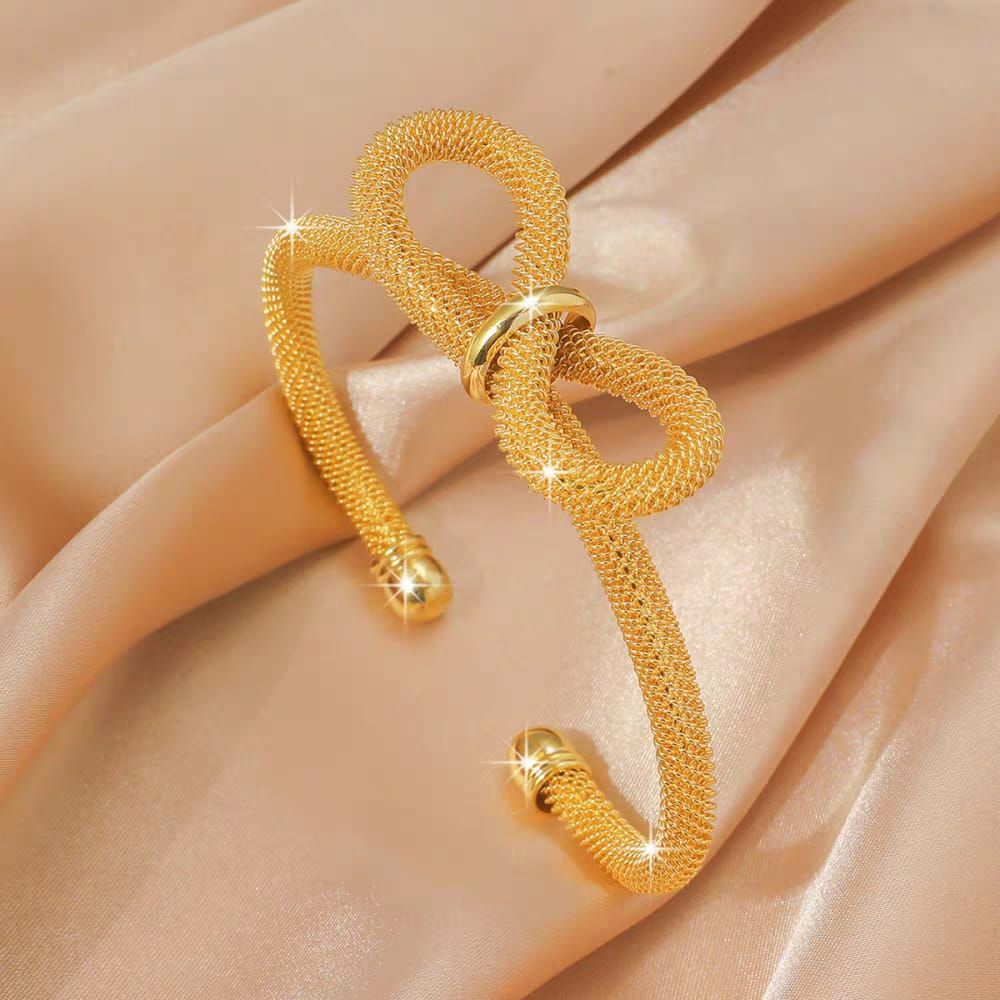 Brass Bow Mesh Cuff Bracelet