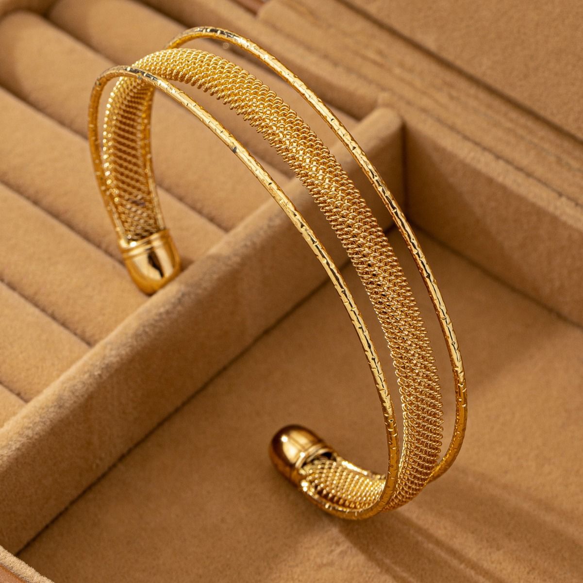 Brass Dual Texture Cuff Bracelet