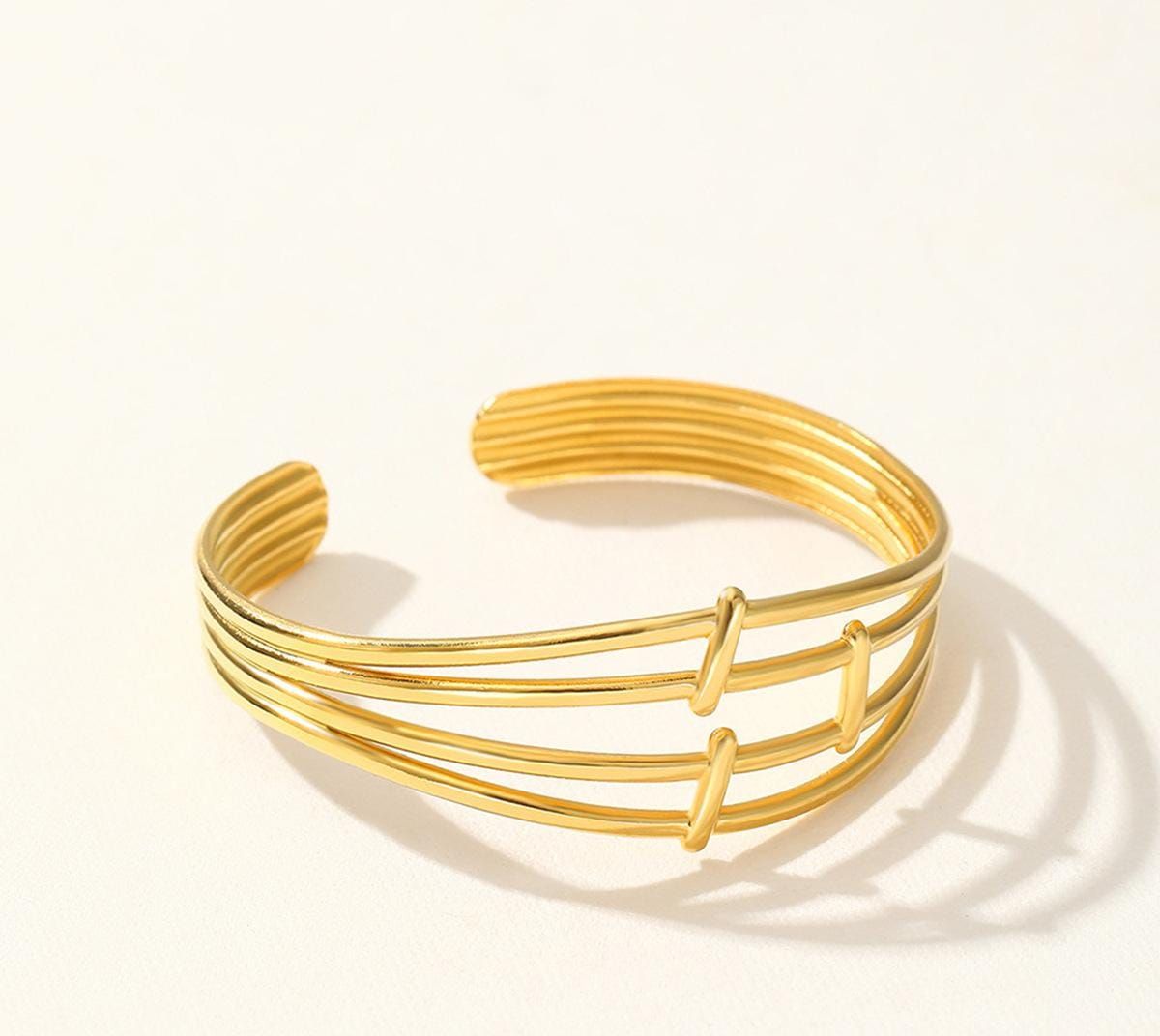 Brass Grid Band Cuff Bracelet