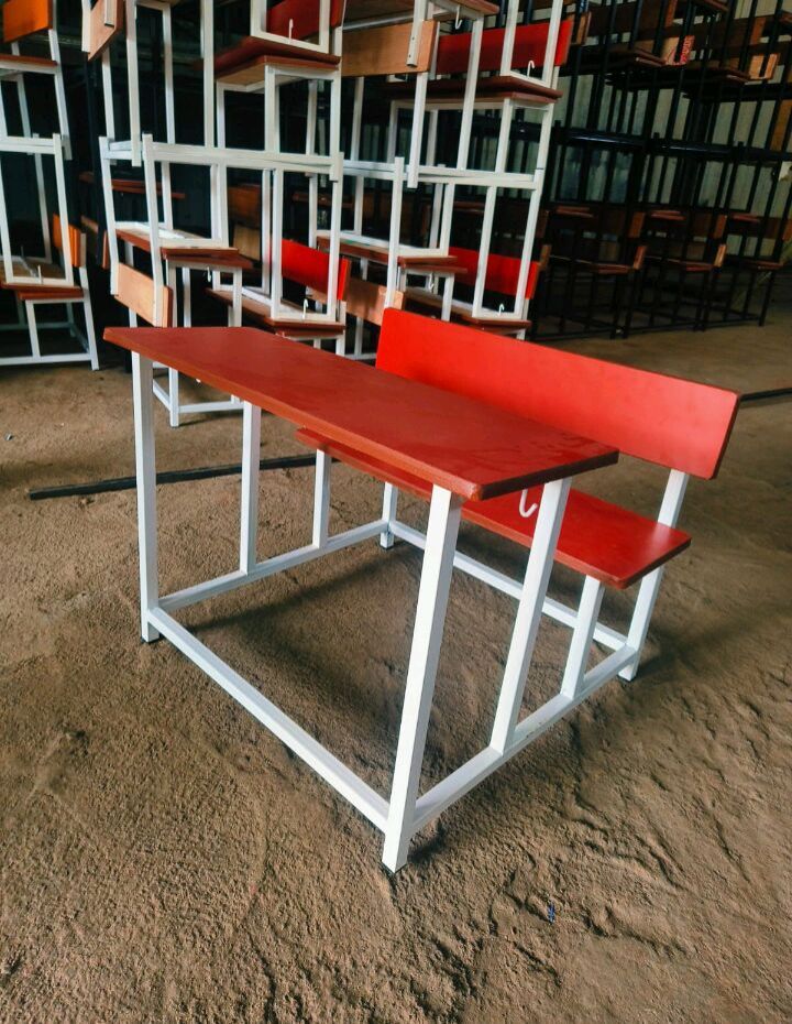 Red Dual Seater Classroom Bench