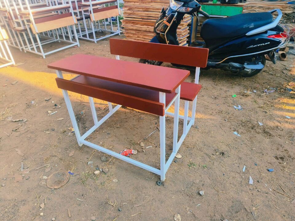 Red Dual Seater Matt Finish Classroom Bench
