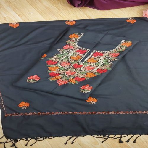 Ladies Black Floral Woolen Embroidery Suit